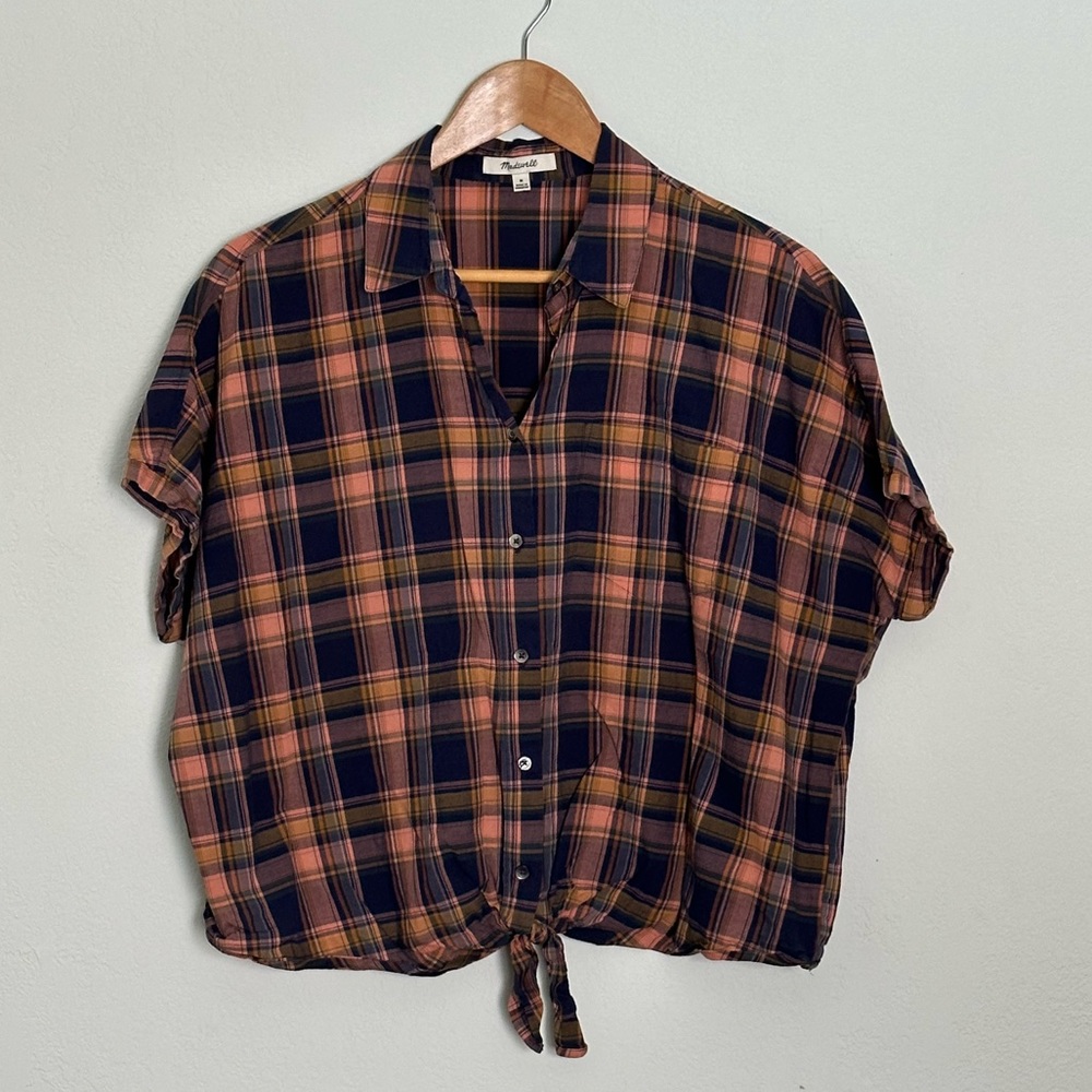 Madewell: Plaid collared tie waist button up with pocket